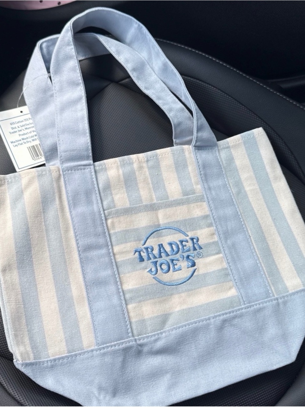 Trader Joe's Light Blue & Cream Striped Tote Bag